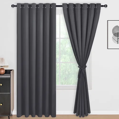 Vista 134 de DWCN - Cortinas 100% opacas para dormitorio con forro negro, cortinas de ventana de doble capa con aislamiento térmico que oscurecen toda la Azul