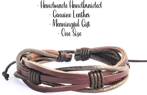 Vista 4 de Mens Leather Bracelet Braided Brown Rustic Gift For Dad Fathers Day Cuff Wrist Band Rope Bracelet for Guys
