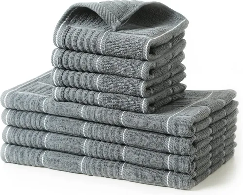Vista 10 de Juego de toallas y paños de cocina Glynniss, juego de toallas y paños de cocina absorbentes para lavar platos, limpieza y secado, paquete de 8 Negro