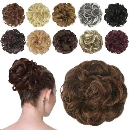 Vista 38 de FESHFEN Pieza de Cabello de Moño Desordenado - Extensiones de Coleteros de Moño de Cabello Ondulado Rizado Elástico Postizos Sintéticos para Mujeres