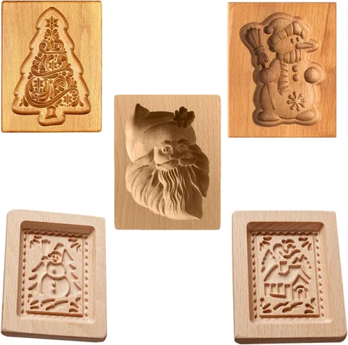 Vista 17 de Molde de Galletas de Madera Herramienta de Decoración de Galletas de Madera Moldes de Galletas 3D Molde de Hornear Gracioso Arte de Relieve Navidad