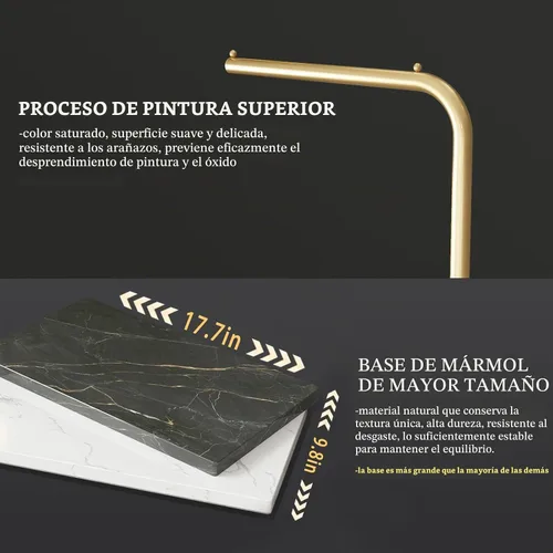 Vista 7 de DR.IRON Percheros Dorados, Percheros de Metal Independientes con Barra Transversal y Base Pesada, Soporte de Perchero Moderno, Perchero de Ropa