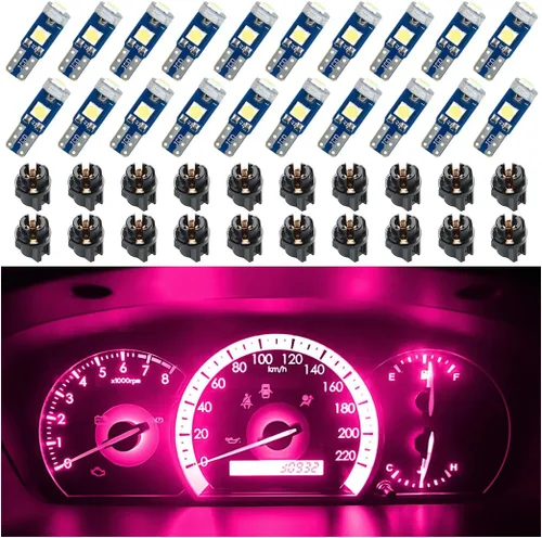 Vista 10 de BELOMI 20 unidades de luces LED T5 para salpicadero de automóvil, bombilla de alta luminosidad 3030-3SMD de repuesto con casquillo de bloqueo de Azul