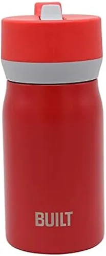 Vista 7 de BUILT Cascade - Botella de agua de doble pared aislada al vacío de acero inoxidable con boca ancha con agarre cómodo, tapa de popote y asa de Lavanda
