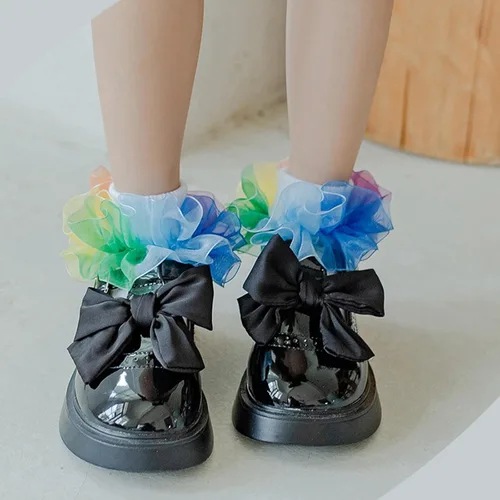 Vista 6 de Toddler Girls Socks with Rainbow Lace Ruffle Trim Cotton Baby Socks Frilly Dress Socks for Little Girls