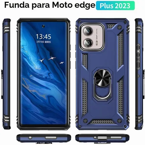 Vista 4 de Androgate Funda para Moto Edge Plus 2023 con protector de pantalla HD, soporte de anillo de metal de grado militar con soporte de soporte de 15 Azul