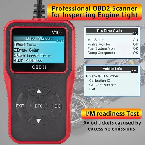 Vista 5 de Herramienta de diagnóstico de diagnóstico V100 OBD2, lector de código, herramienta de diagnóstico de luz del motor, probador de voltaje de batería