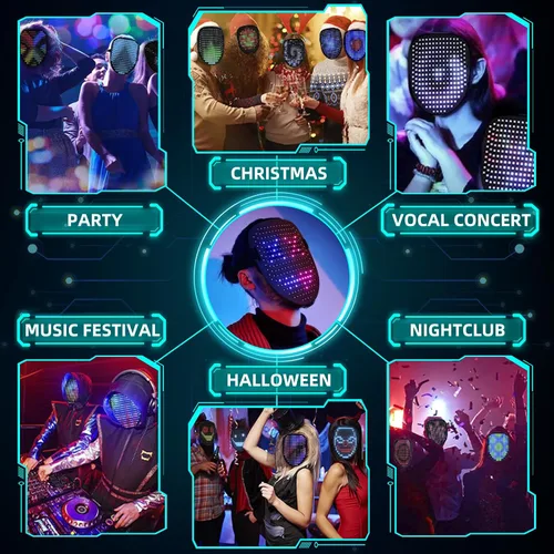 Vista 5 de Ompusos Led Mask,Light Up Mask with Gesture Sensing,LED Lighted Face Transforming Halloween Mask,Costume Cosplay Party