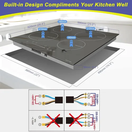 Vista 7 de NOXTON Cocina de inducción de 4 quemadores, estufa de inducción de 24 pulgadas con control táctil deslizante, 9 niveles de potencia, función