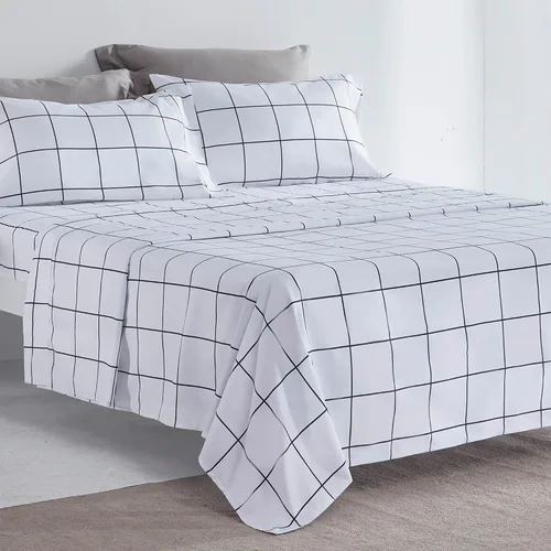 Vista 8 de SLEEP ZONE Juego de sábanas de 3 piezas con estampado a cuadros para niños, sábanas de microfibra de doble cepillado súper suaves y transpirables