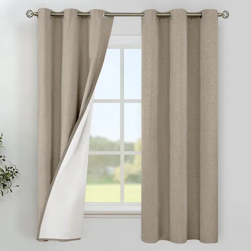 Vista 195 de YoungsTex - Cortinas 100% opacas para dormitorio, con aislamiento térmico y ojales, cortinas oscuras negras con capa pesada para ventana de sala