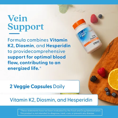 Vista 7 de Doctor's Best Soporte de venas con Diosvein & Menaq7, circulación para piernas saludables, sin OMG, sin gluten y soja, vegano, 60