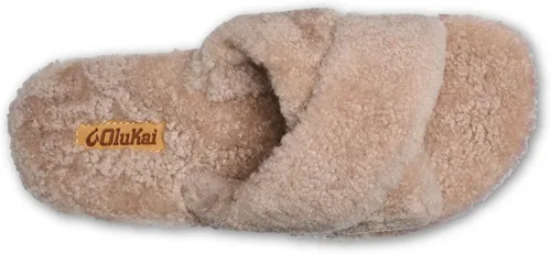 Vista 2 de OLUKAI Hila Heu - Pantuflas para mujer, zapatos sin cordones para mujer, piel de oveja auténtica, suela de agarre húmedo