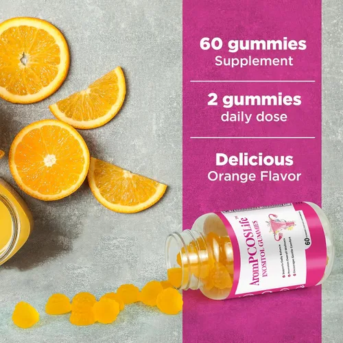 Vista 7 de AromPCOSLife - Gomitas de inositol para mujer, 60 unidades, suplemento de mio-inositol con folato y vitaminas B6 y B12, apoya el bienestar diario