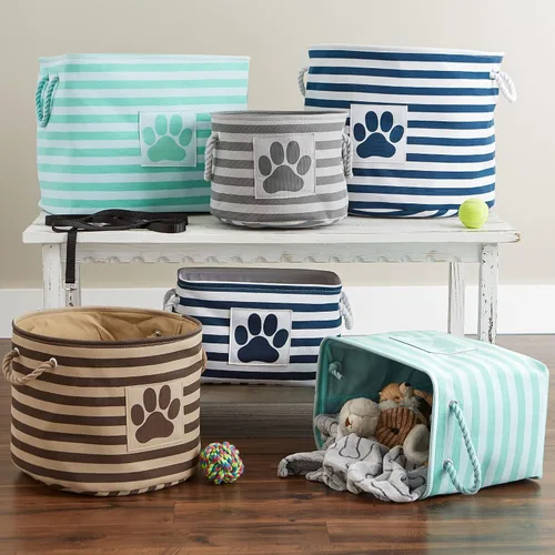Vista 15 de Bone Dry - Cesta de almacenamiento para mascotas, diseño de parche de pata rayado, aguamarina, rectángulo pequeño