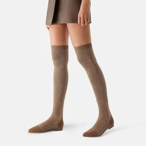 Vista 6 de VIVAIA Michaelia - Botas puntiagudas por encima de la rodilla de 21.7in de altura de caña de 21.7in de alto, botines de tela tejida de lana, zapatos