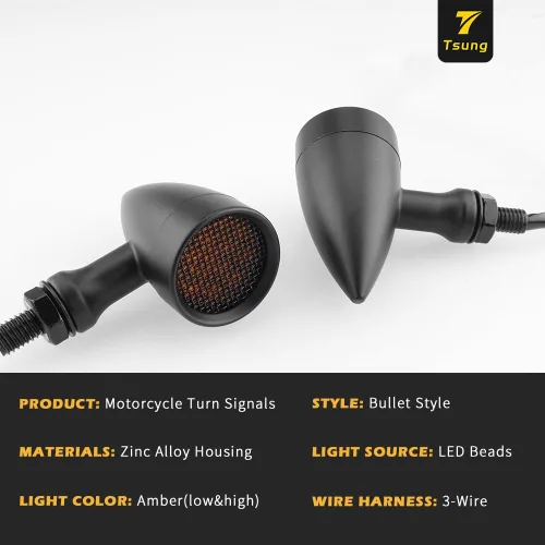 Vista 2 de TSUNG - Luz de señal direccional LED tipo bala para motocicleta, indicador pequeño, intermitente universal para la parte delantera y trasera
