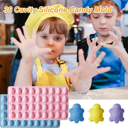 Vista 5 de Paquete de 2 moldes de chocolate con 36 cavidades de silicona de tortuga para pasteles, gomitas, gelatina, cubitos de hielo, herramientas
