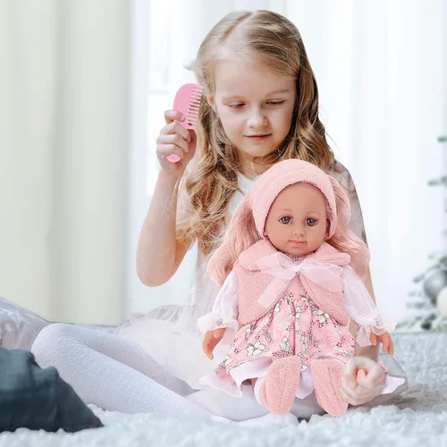 Vista 3 de deAO Set de Juego de Muñeca Bebé Muñeca Bebé de 14 Pulgadas con 3 Prendas de Ropa y Accesorios Conjuntos de Vestir para Muñeca de Niña, Regalo