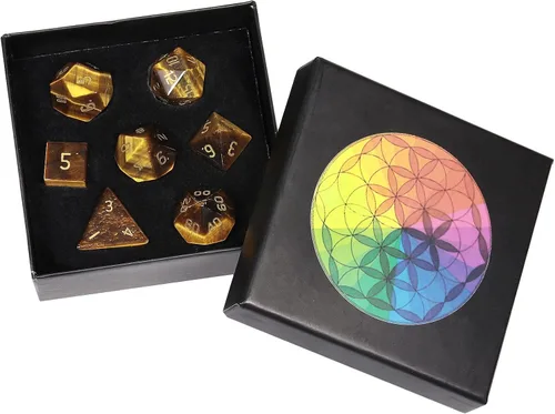 Vista 21 de Nupuyai Juego de dados poliédricos D&D de cristal de cuarzo rosa curativo con caja para Calabozos y Dragones, juego de 7 dados de mesa para RPG MTG