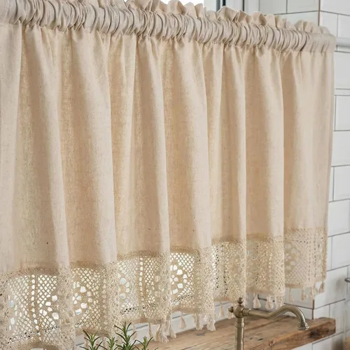 Vista 15 de Molaxhome Cenefas de ventana bordadas florales opacas con bolsillo para barra, cortinas para cocina, color verde, 29 pulgadas de ancho x 24 pulgadas