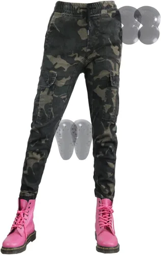 Vista 8 de Pantalones de motocicleta para mujer, leggings con relleno extraíble, detalles de bolsillo grande para aventura (color negro, talla: XXS)
