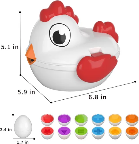 Vista 2 de TEMI Huevos de Pascua de Pollito para Niños Pequeños - Juego de Clasificación de Formas con Colores que Coinciden con 6 Huevos de Juguete para Niños