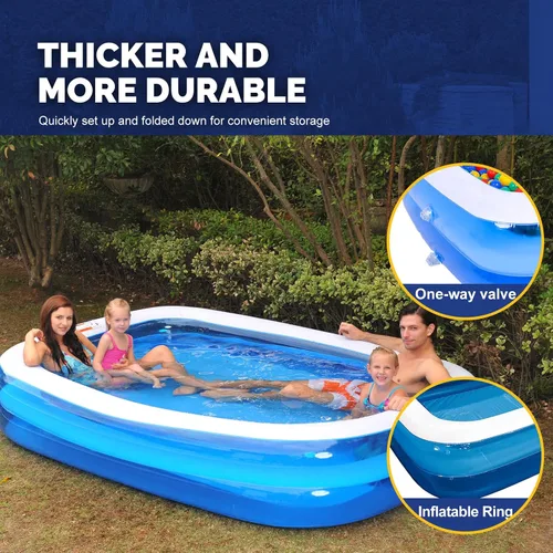 Vista 7 de Juego de piscina inflable con anillo superior para jardín, prado, campo, piscina redonda, color azul