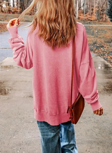 Vista 2 de SHEWIN Sudadera casual de manga larga con cuello redondo para mujer, ligera, holgada