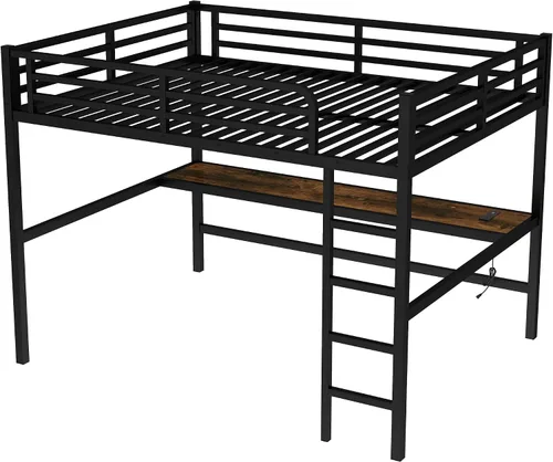 Vista 3 de Bellemave Cama Queen Loft con escritorio y estación de carga (negro)