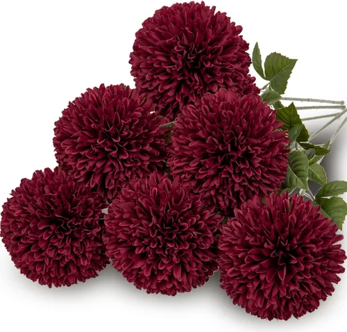 Vista 10 de Briful 12 tallos artificiales de crisantemo negro – Cabezas de flores de seda de 11 pulgadas de alto con hojas verdes, tallos flexibles