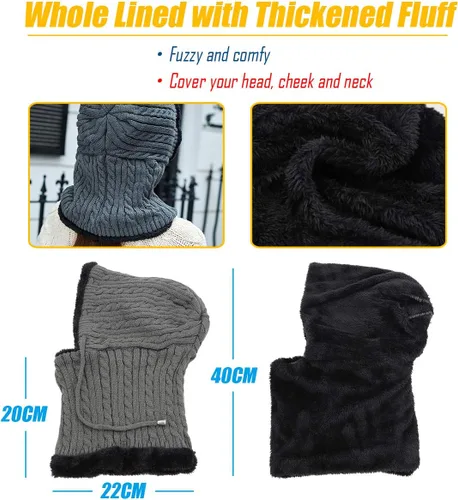 Vista 5 de Gisdanchz Pasamontañas para hombre y mujer, de punto cálido, con capucha, elástico, con cordón, gorro grueso