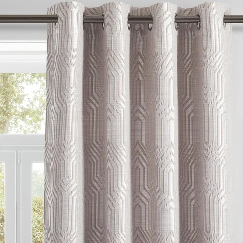 Vista 15 de Cortinas de patrón geométrico jacquard 100% opacas beige y plateado, 42 pulgadas de ancho y 63 pulgadas de largo, 2 paneles con aislamiento térmico