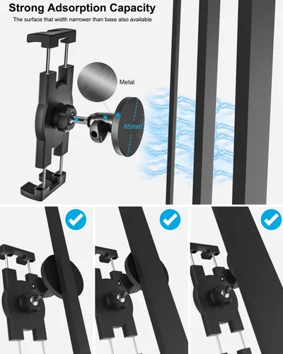 Vista 7 de Soporte magnético para tablet de gimnasio - [Imanes fuertes] Soporte de tableta para carrito de golf para gimnasio con base de metal ajustable