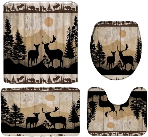 Vista 16 de Juego de 4 cortinas de ducha asiáticas japonesas para baño, gato asiático, divertido, retro, chino, tradicional, pintura de tinta, arte de mariposa
