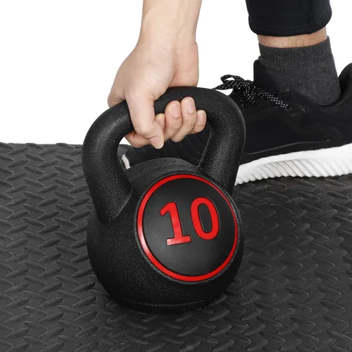 Vista 8 de Juego de pesas rusas de 3 piezas, pesas rusas suaves de agarre ancho para entrenamiento de fuerza con estante de almacenamiento, pesas de concreto