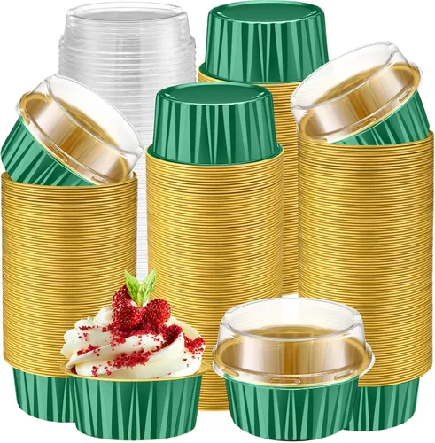 Vista 29 de Gejoy - 400 tazas para hornear de papel de aluminio con tapas, 5 onzas, clásico, negro