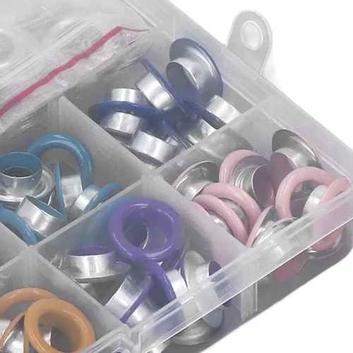 Vista 9 de Kit de ojales multicolor de 0.394 pulgadas (0.394 in), juego de ojales de metal, ojales y ojales con herramienta de instalación para zapatos