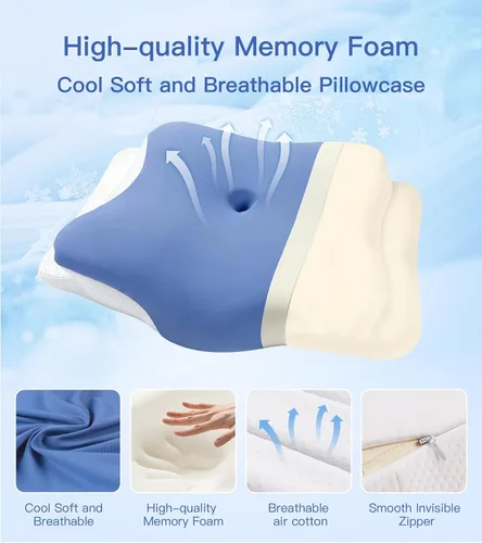 Vista 3 de Almohada cervical para el cuello para aliviar el dolor, almohada ergonómica para dormir de lado para dormir, almohadas de espuma viscoelástica