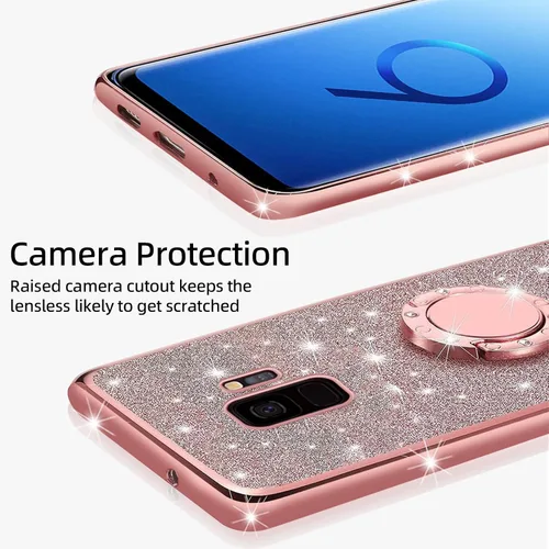 Vista 4 de Funda para Samsung Galaxy S9, Galaxy S9 para mujer, con purpurina, suave, elegante, transparente, TPU de lujo, linda funda protectora con correa