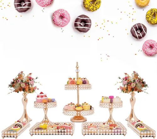 Vista 9 de Soporte para tartas, juego de exhibición de mesa de postres, paquete de 9 soportes de cristal para cupcakes con múltiples estilos de combinación