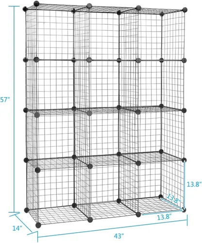 Vista 3 de Estante de almacenamiento de rejilla de metal, estante de almacenamiento apilable de rejilla de metal, tamaño de rejilla modular de 14 x 14