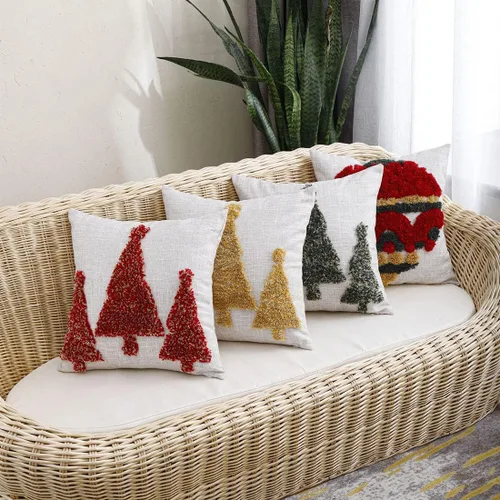 Vista 3 de vctops Funda de cojín cuadrada decorativa con diseño de árbol de Navidad, funda de cojín tejida suave con acento copetudo para sofá, dormitorio Verde
