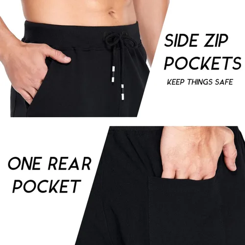 Vista 5 de Boyzn Pantalones cortos deportivos para hombre, cómodos, de algodón, con cintura elástica, con bolsillos con cremallera