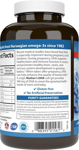 Vista 3 de Carlson - DHA de la madre, 500 mg de DHA, apoyo prenatal, desarrollo fetal y salud inmunológica, 120 cápsulas blandas