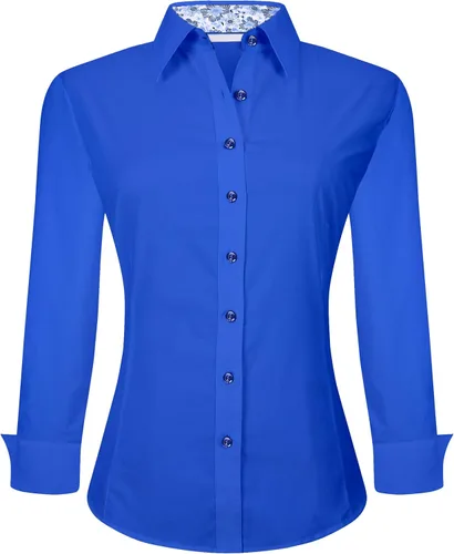 Vista 23 de Alex Vando Camisas de vestir para mujer, sin arrugas, ajuste regular, manga larga, elástica, camisa de trabajo
