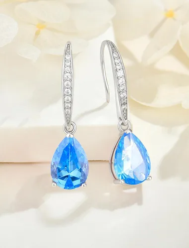 Vista 4 de JIWOY Women's Solitaire Earrings Sterling Silver Pear Shaped Brilliant Cut Birthstone Jewelry