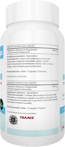 Vista 2 de Bisglicinato de magnesio – Máxima absorción – Grado premium – Sin rellenos – No tamponado – 90 cápsulas vegetales – 500 mg de bisglicinato