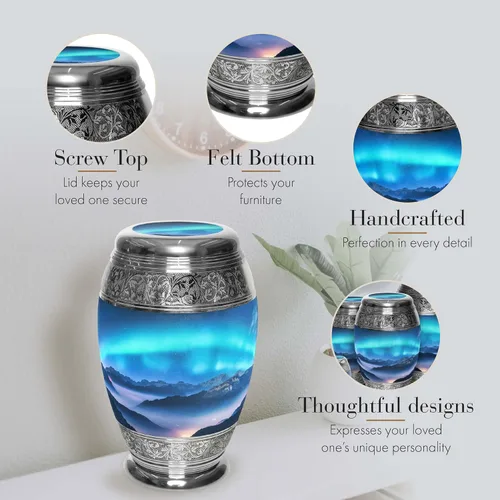 Vista 3 de Commemorative Cremation Urns Urnas de cremación personalizadas decorativas hechas a mano para mujeres (aurora boreal extragrandes)