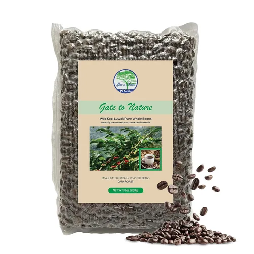 Vista 12 de Gate to Nature Kopi Luwak - Granos arábica (Black Label recién hechos tostado oscuro, bolsa transparente de 10 onzas) granos enteros Wild Civet